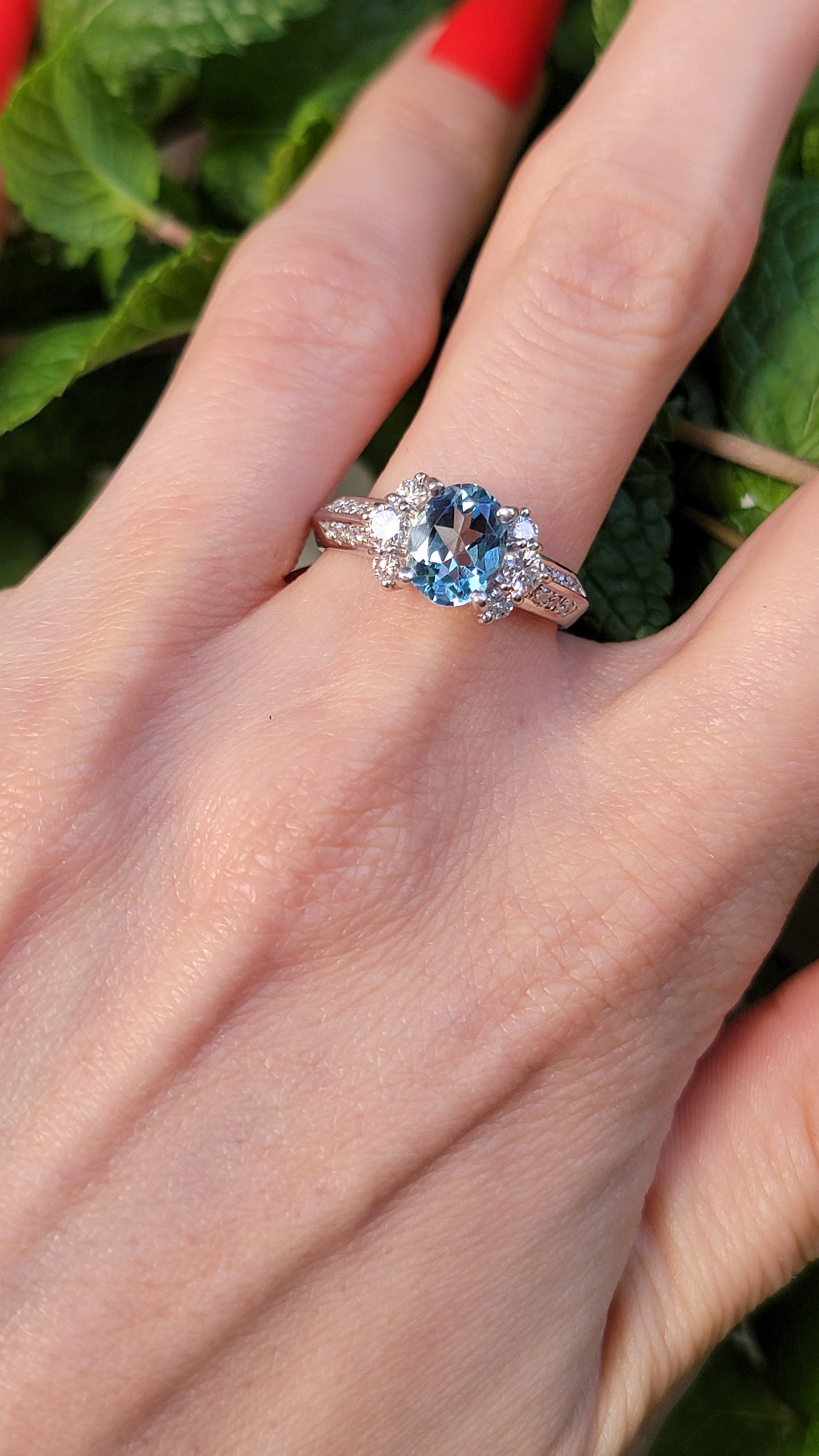 Platinum Aquamarine and Diamond Ring