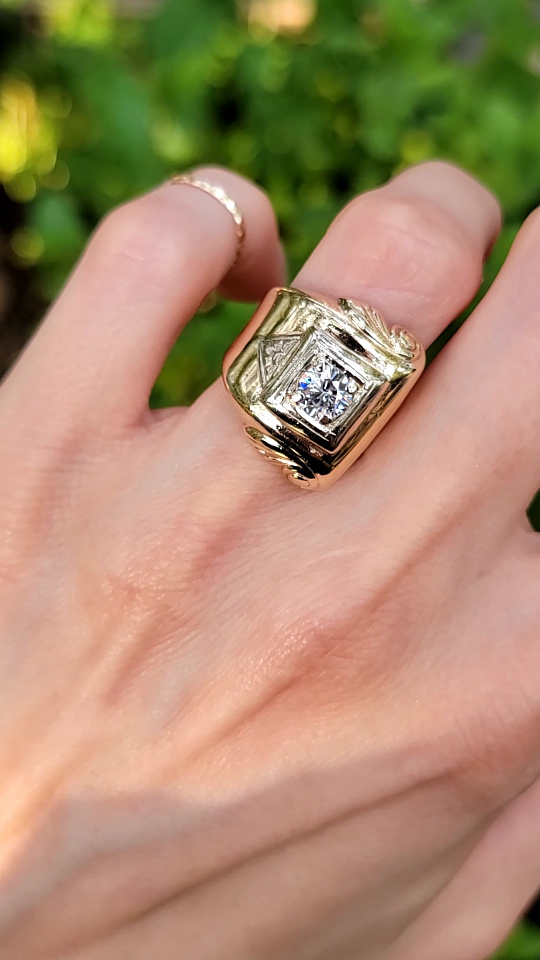 Vintage 14kt Yellow Gold and Diamond Tank Ring