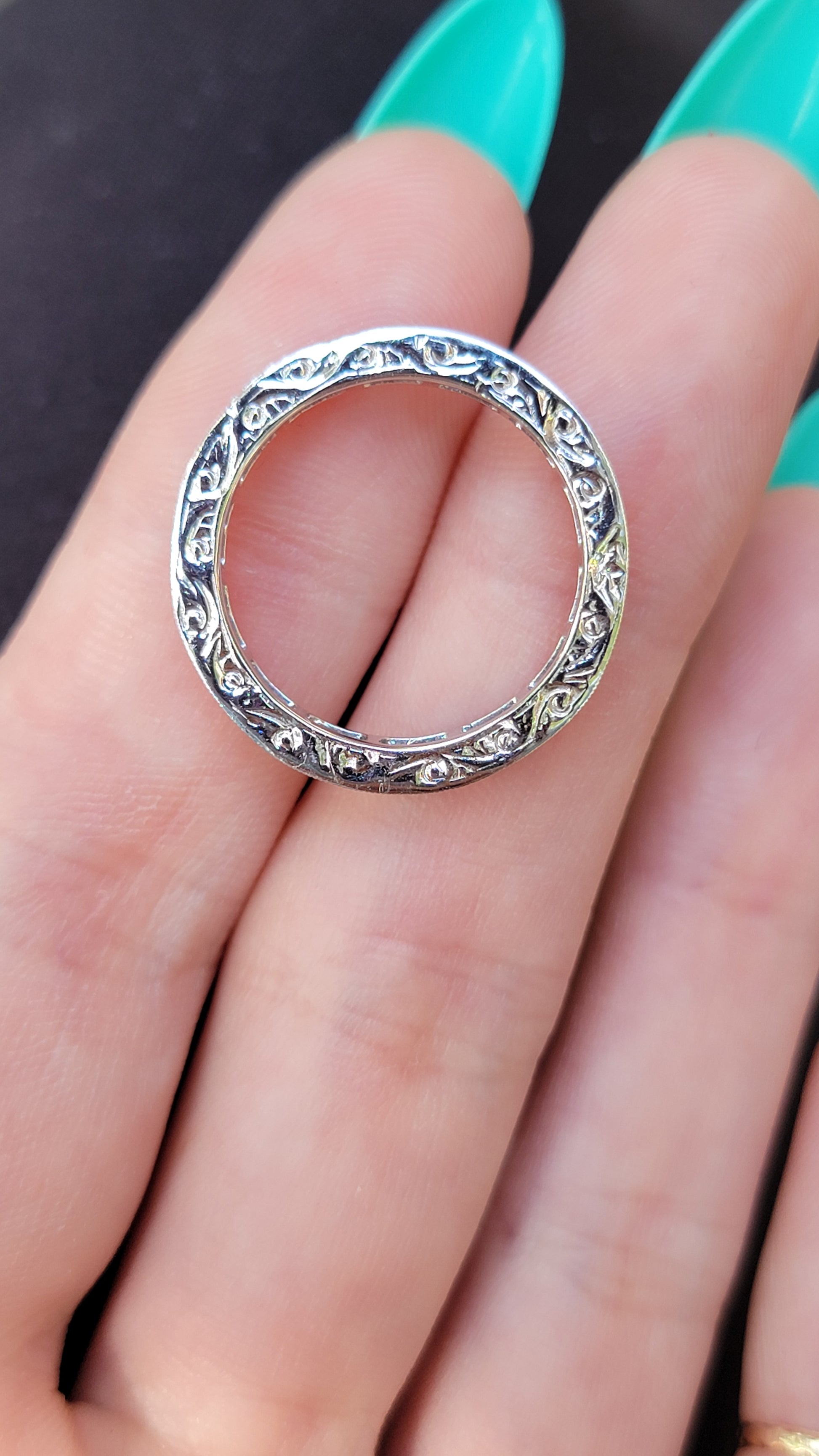 Your beautiful eternity band is crafted in 18k gold. She features approx 1.26ct blue sapphire and .50ct of stunning diamonds.  She weighs approx. 3.5.