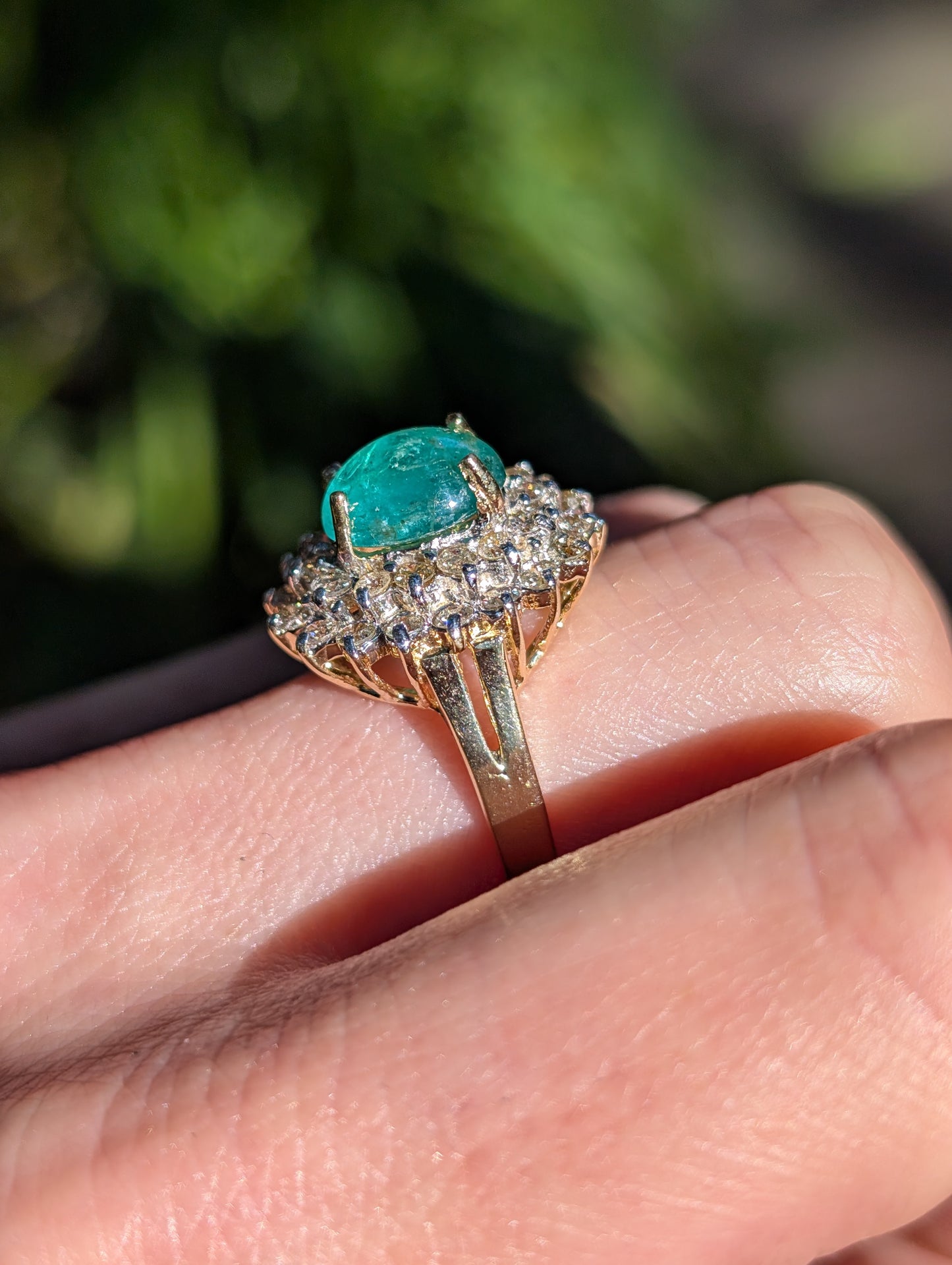14k Emerald and Diamond Halo Ring