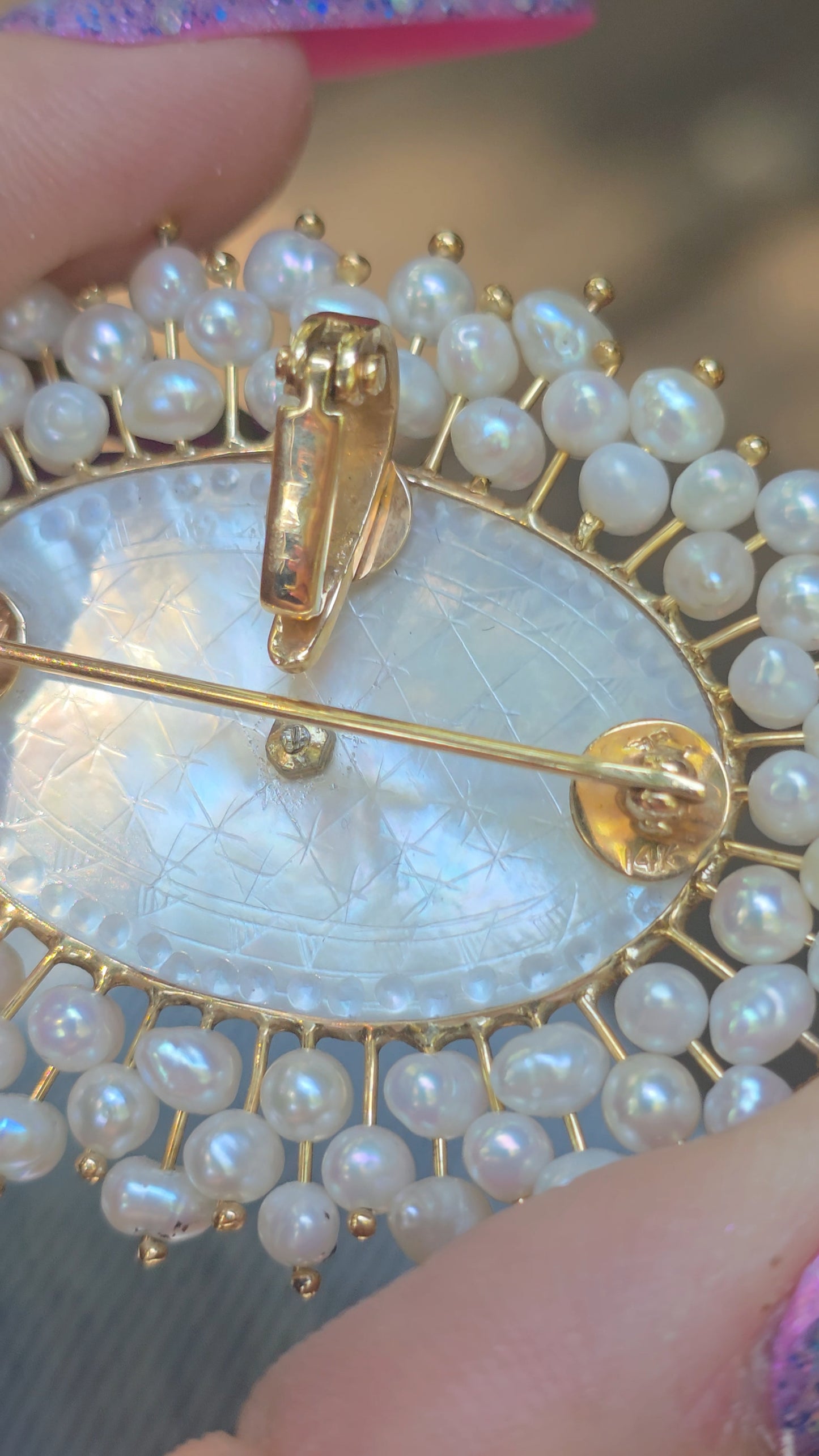 14k Victorian Gaming Chip and Pearl Pendant/Brooch