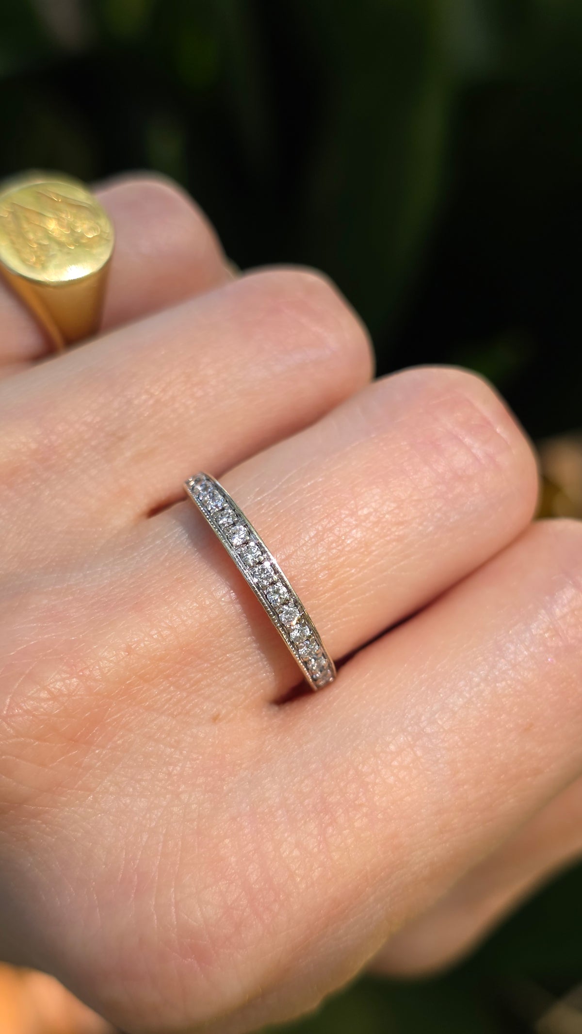 14k Engraved Diamond Band Ring
