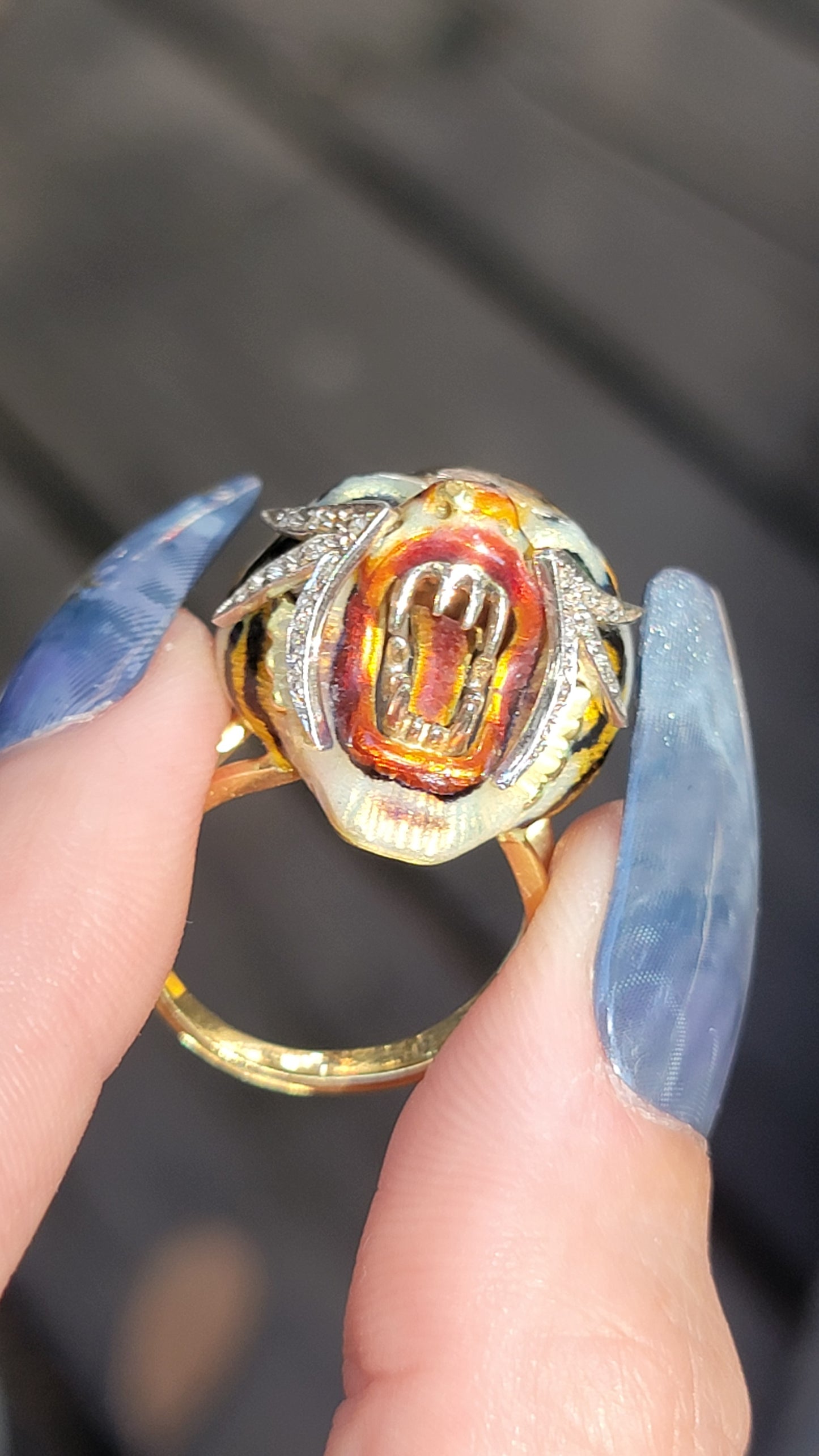 18k Enamel Tiger Ring