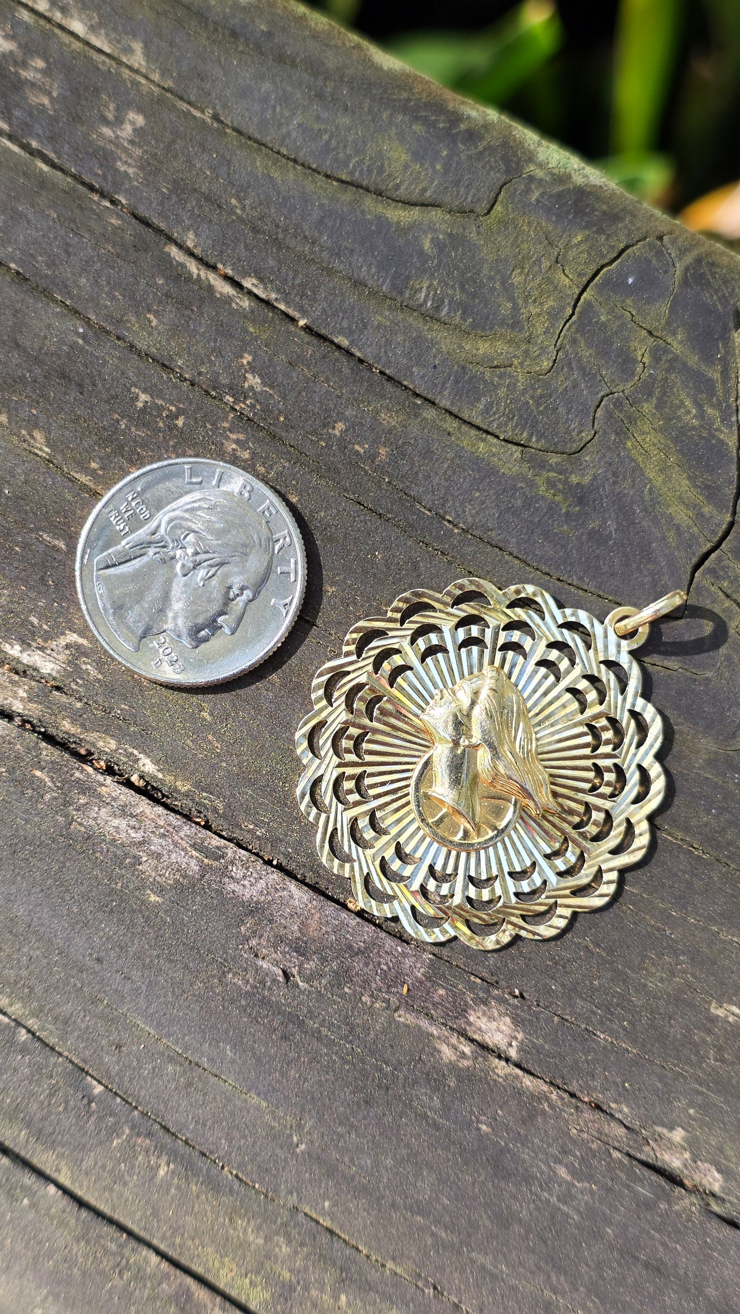 14k Engine Turned Fortuna Pendant