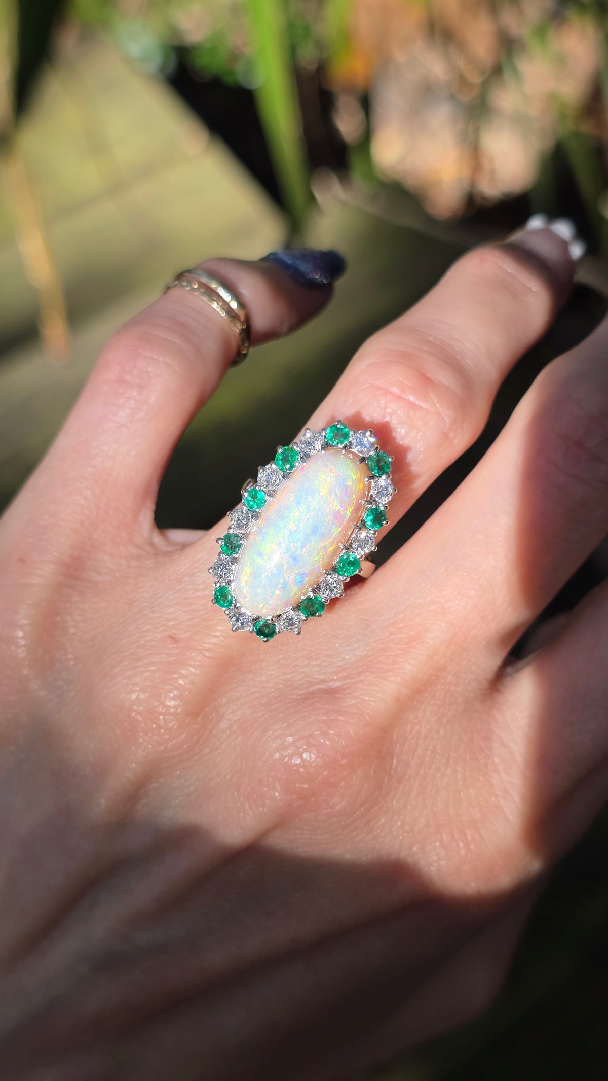 14k Opal and Emerald Halo Ring