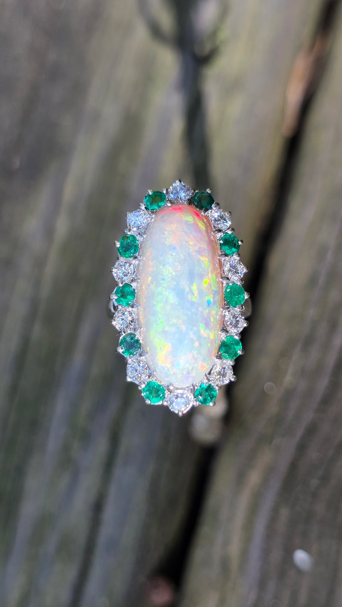 14k Opal and Emerald Halo Ring