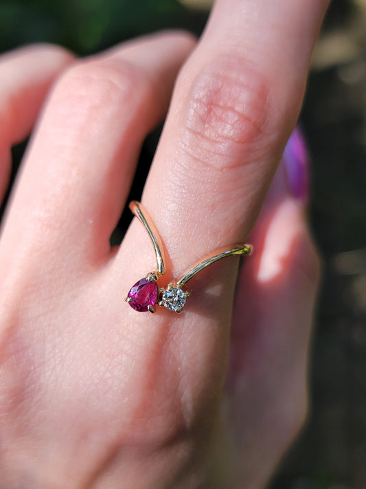 18k Ruby and Diamond Chevron Ring