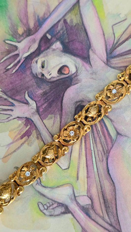 18k Art Nouveau Floral Whiplash Bracelet