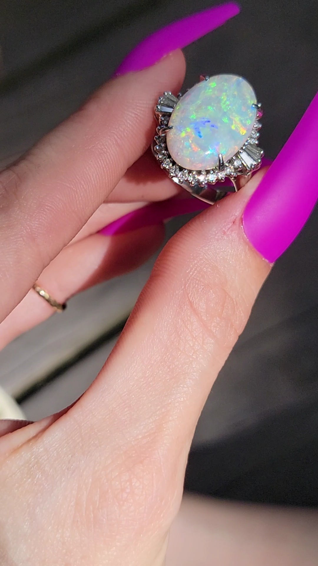 Platinum Opal and Diamond Ballerina Ring