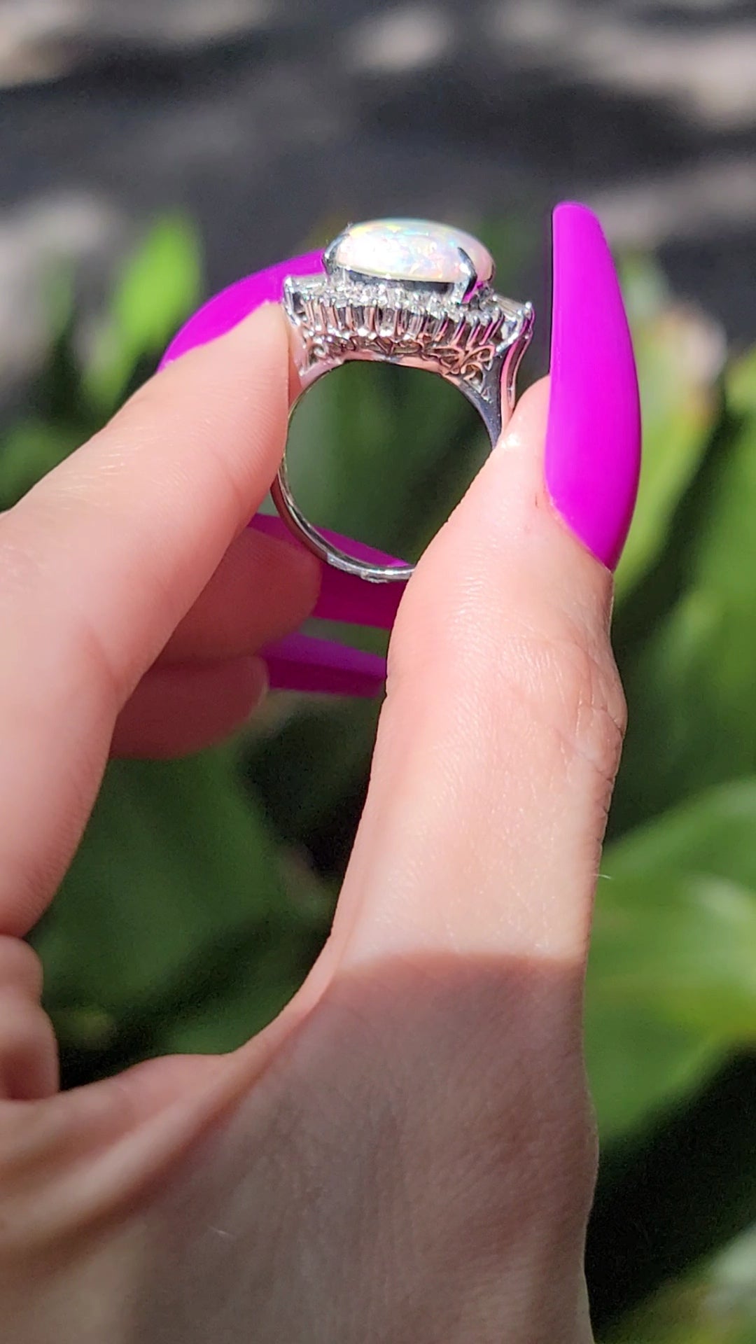 Platinum Opal and Diamond Ballerina Ring