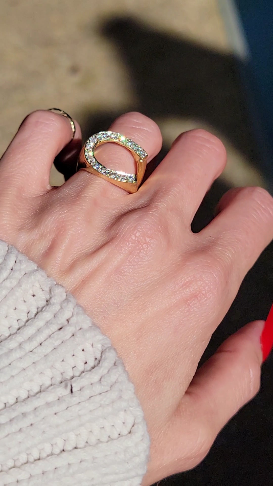 While horseshoes are often a symbol of good luck, this ring is the real deal. She began her life as a world champion and wants you to help you wherever your journey takes you. This unique horseshoe has an amazing East-West orientation that is a fun departure from the standard North-South setting. She features approx. .18ctw of sparkling diamonds. Let luck be your lady tonight. She's from the city that never sleeps so don't be caught sleeping on this one!