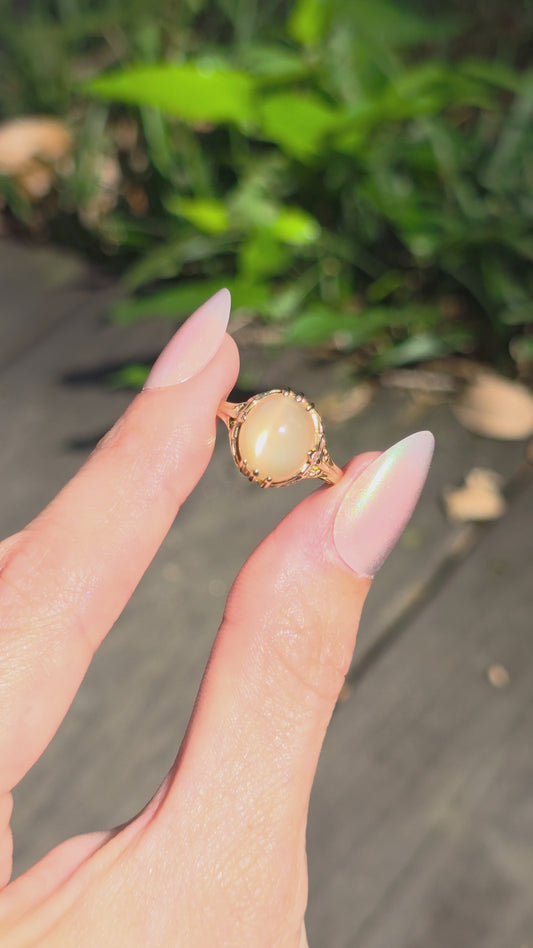10k Peach Cat's Eye Moonstone Ring