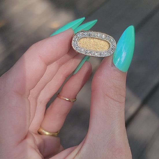 Your beautiful signet ring is crafted in 14k yellow gold. She features approx .20ct of stunning diamonds.&nbsp; She weighs approx. 12.7g.