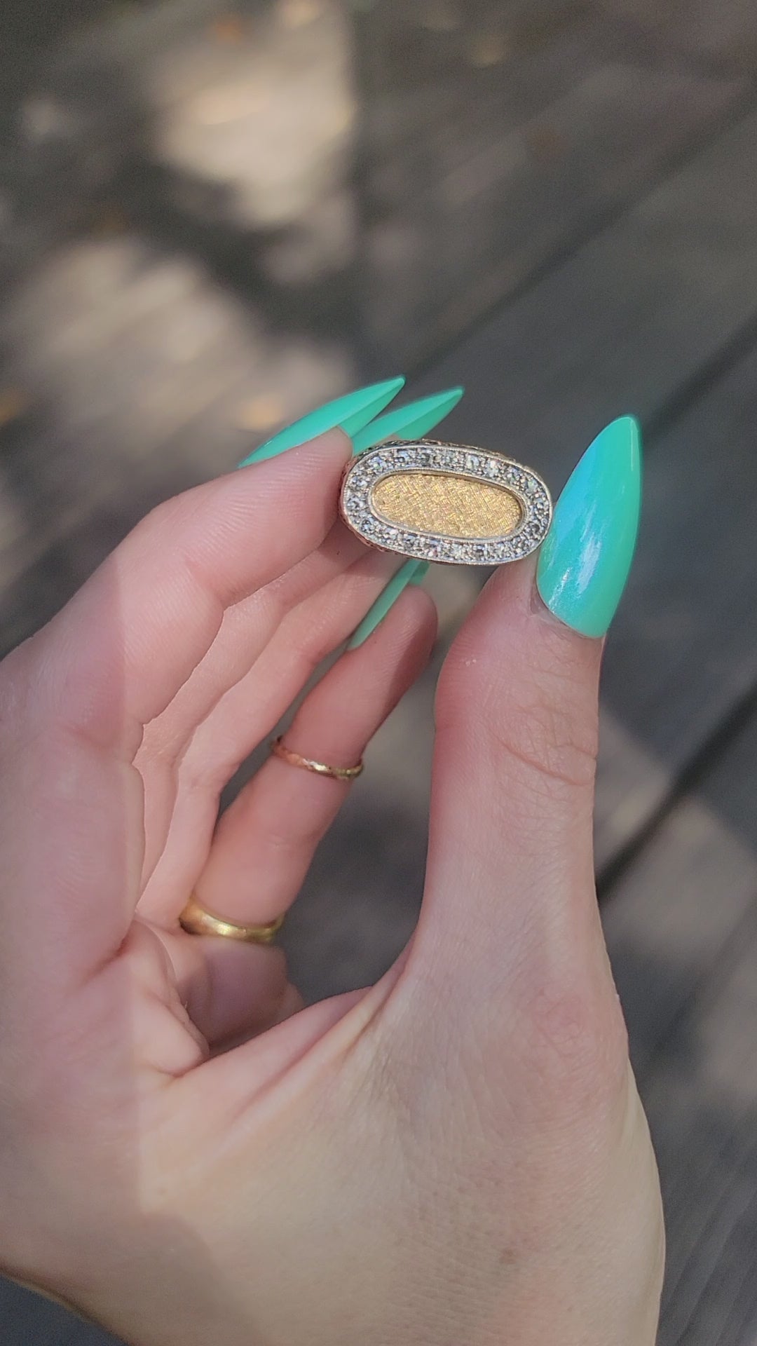 Your beautiful signet ring is crafted in 14k yellow gold. She features approx .20ct of stunning diamonds.&nbsp; She weighs approx. 12.7g.