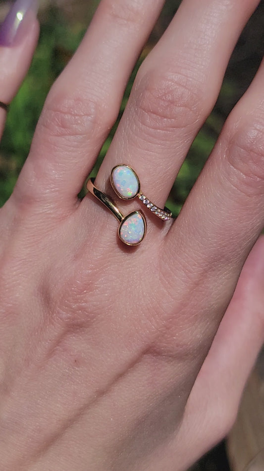 10k Opal and Diamond Bypass Ring