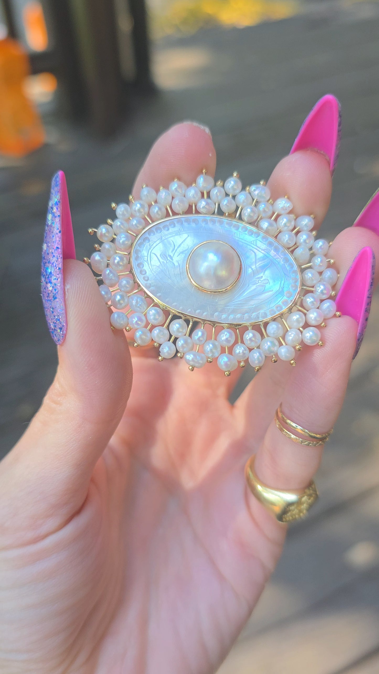14k Victorian Gaming Chip and Pearl Pendant/Brooch