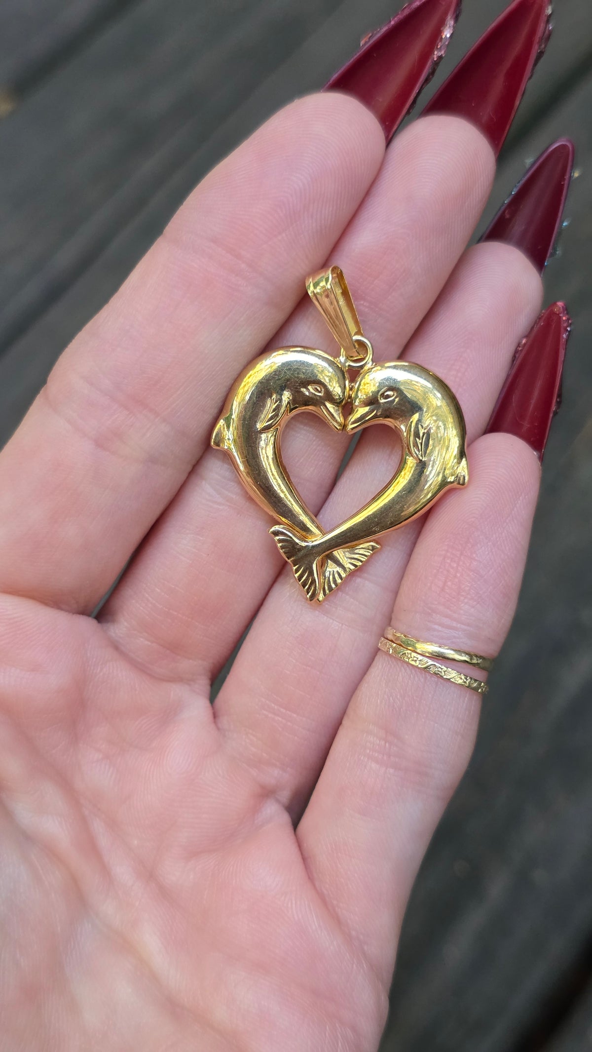 14k Dolphin Heart Pendant