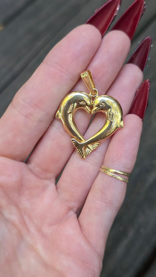 14k Dolphin Heart Pendant