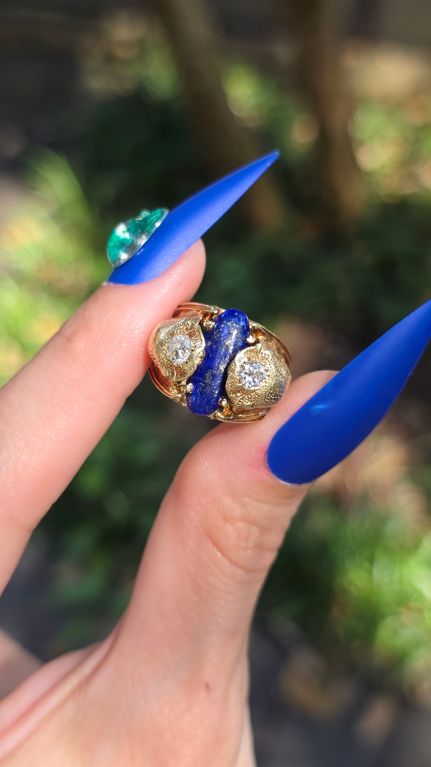14k Lapis and Diamond Scarab Ring