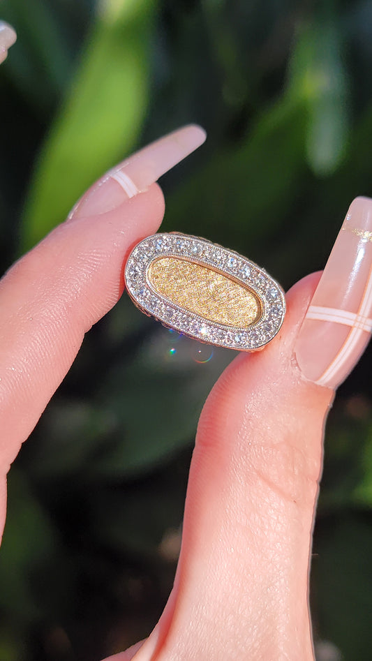 14k Wide Textured Diamond Signet Ring