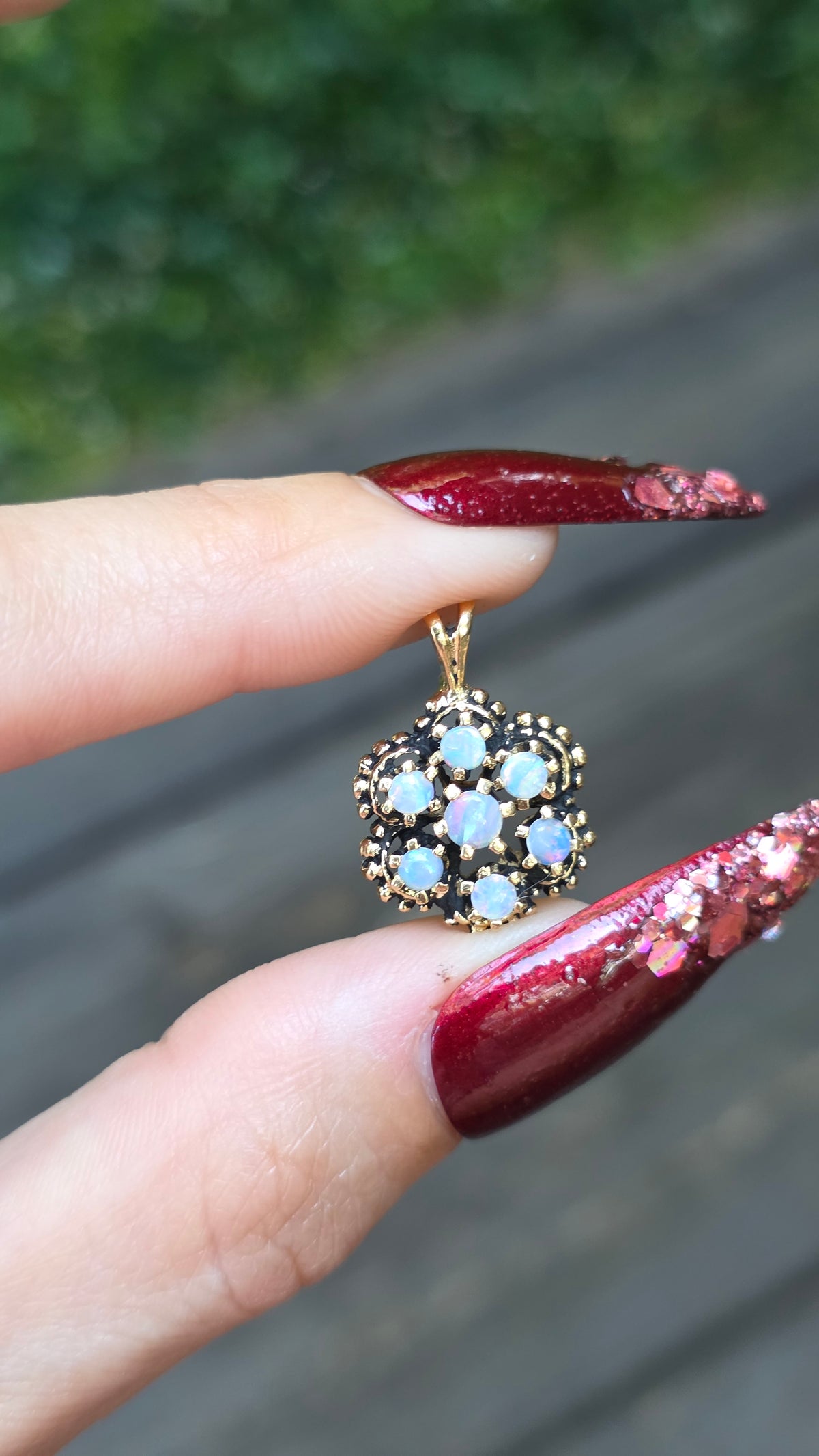 14k Opal Flower Pendant