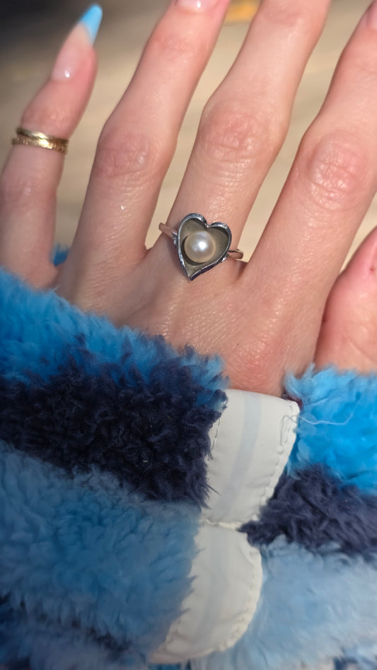 10k Pearl Heart Ring