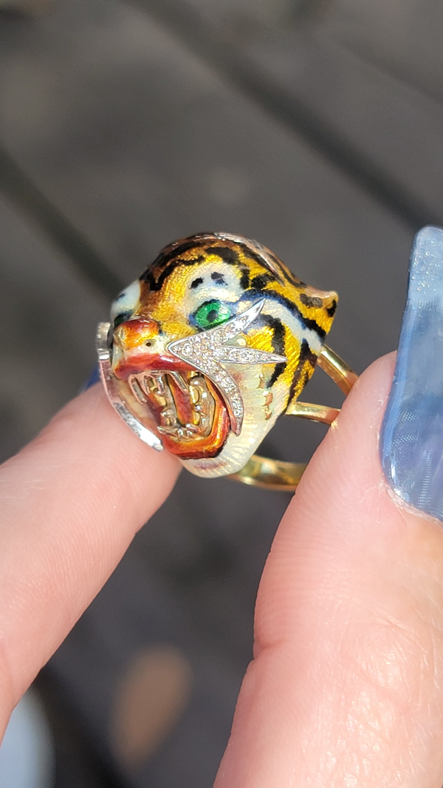 18k Enamel Tiger Ring