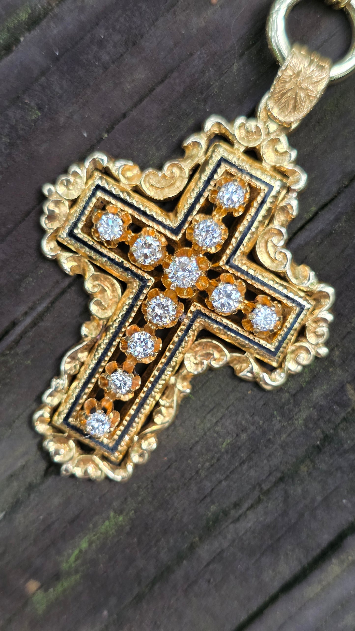 14k Diamond and Enamel Cross