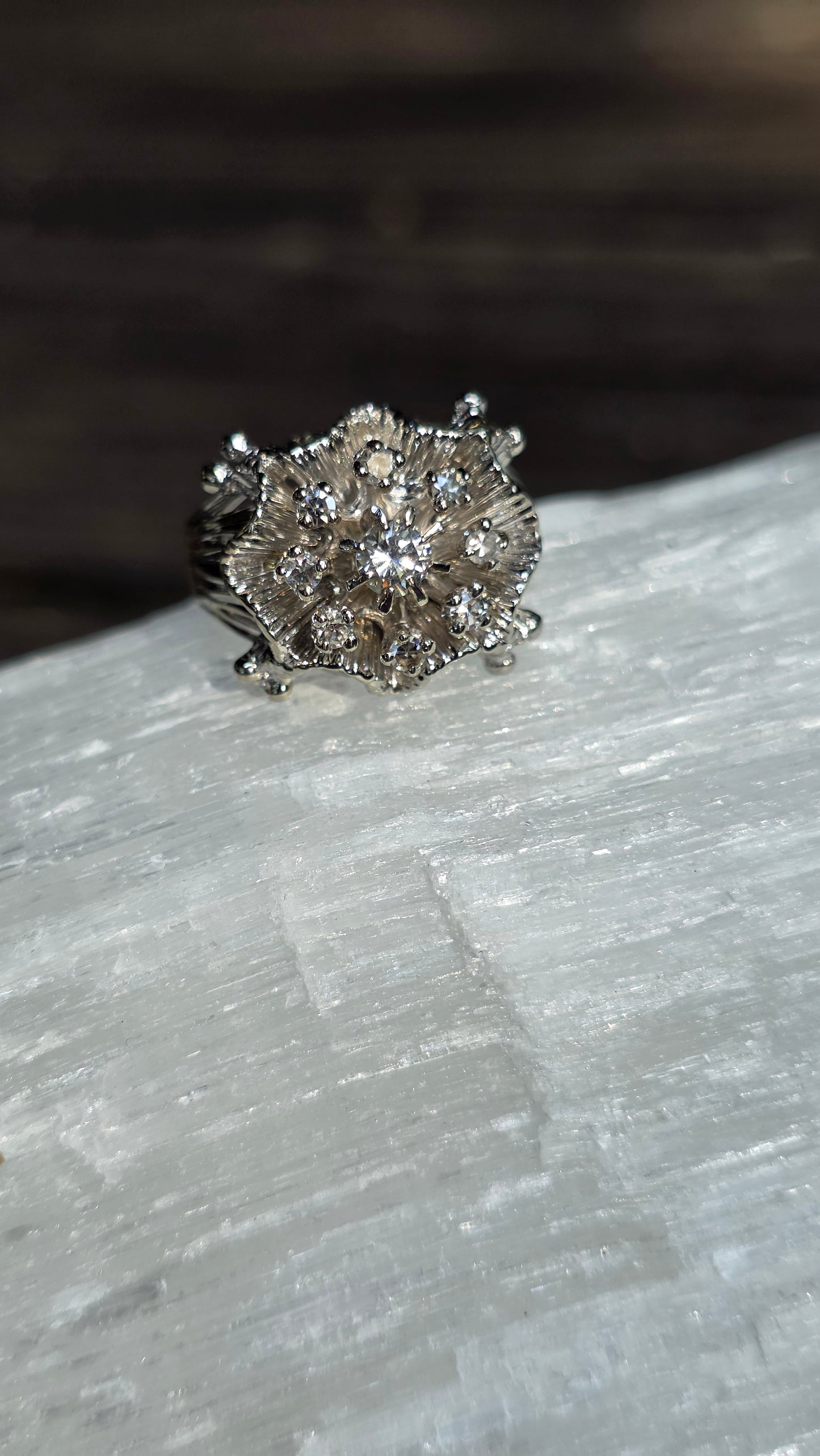 14k Retro Diamond Anemone Ring