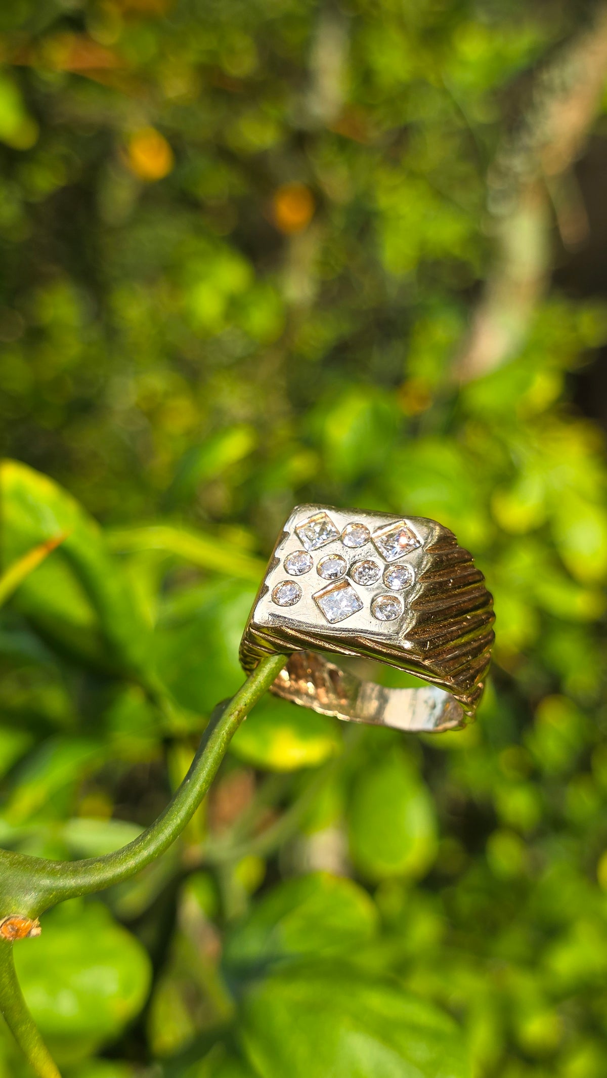 14k Scattered Diamond Signet