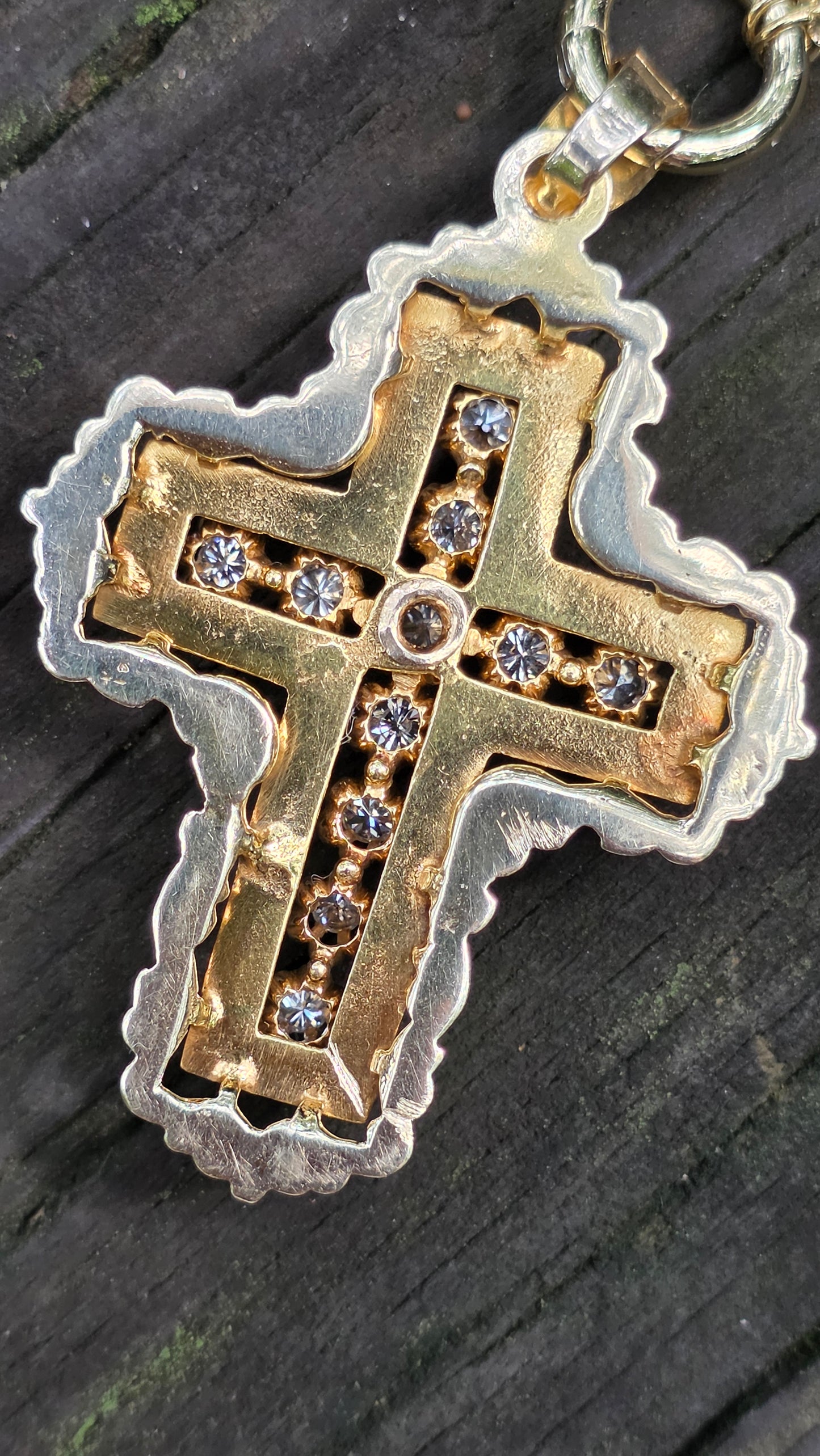 14k Diamond and Enamel Cross