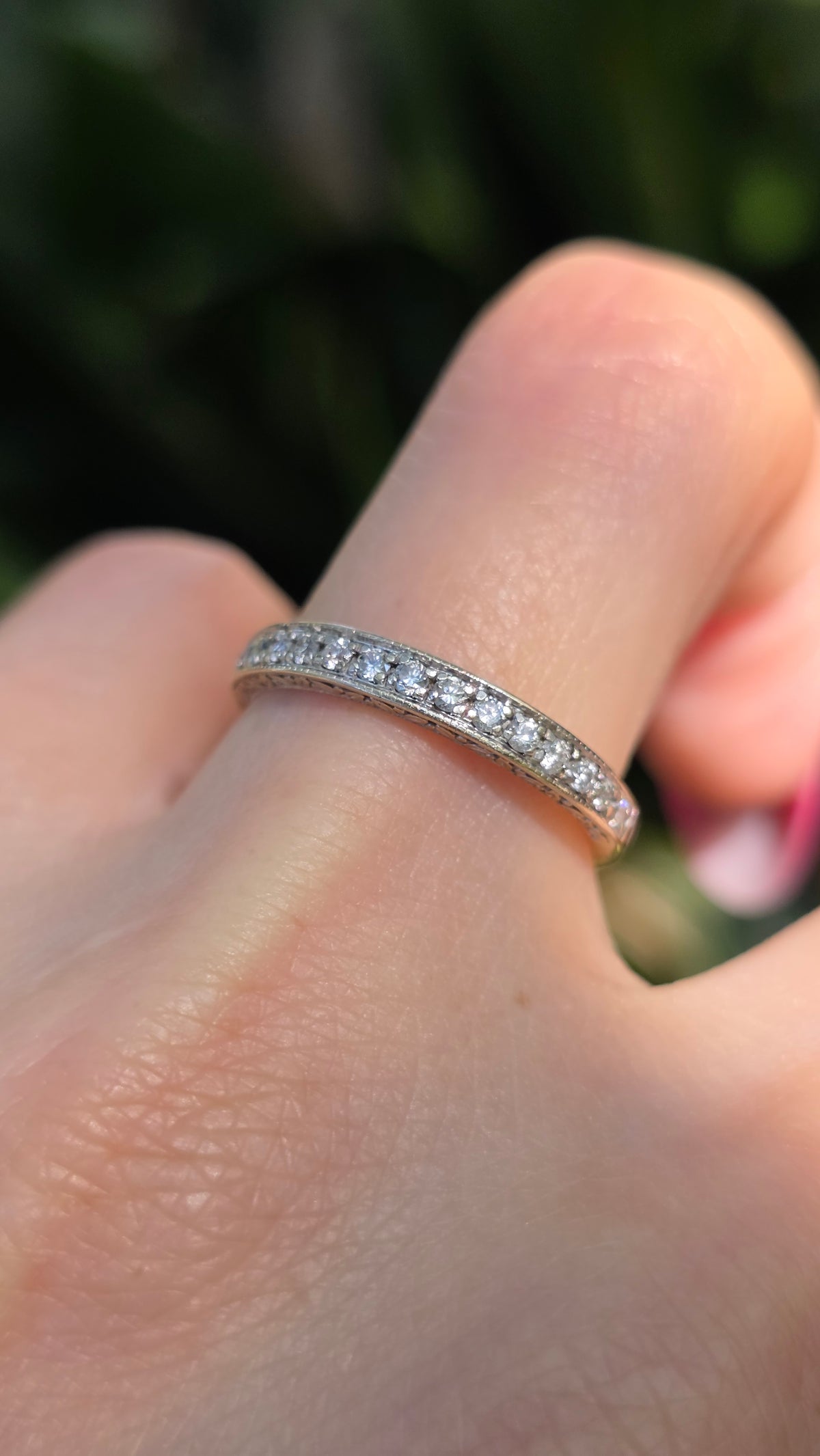 14k Engraved Diamond Band Ring