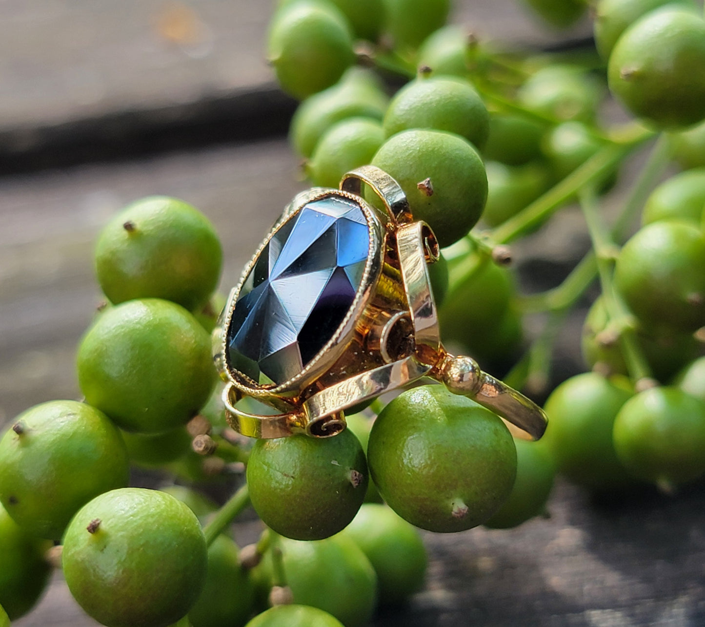14k Rose Cut Hematite Ring