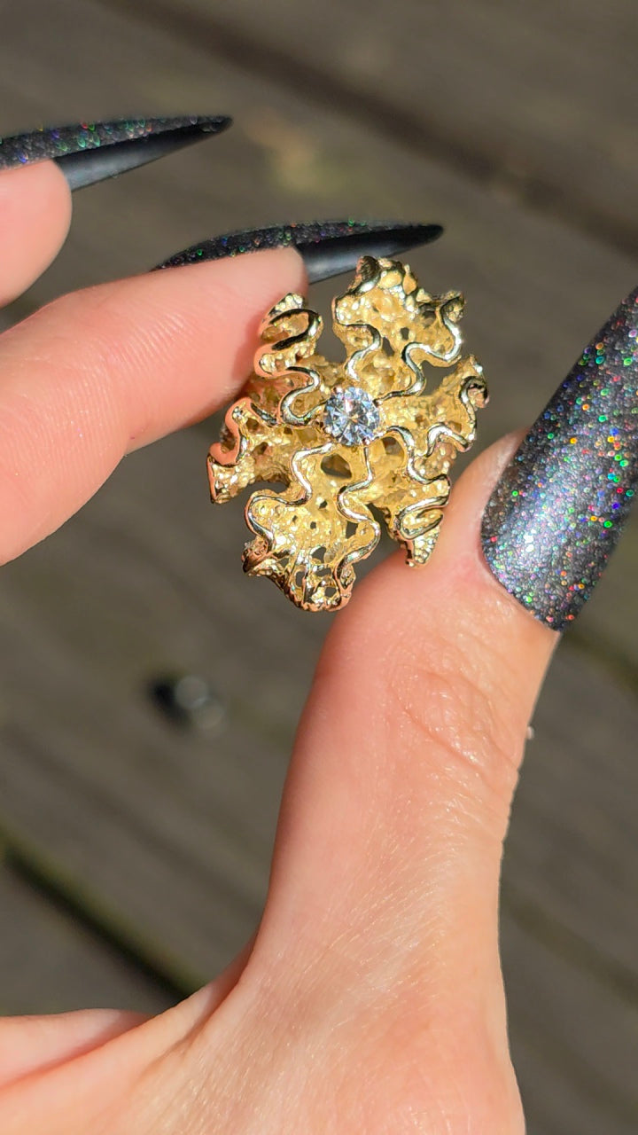 14k Brutalist Gold and Diamond Ring