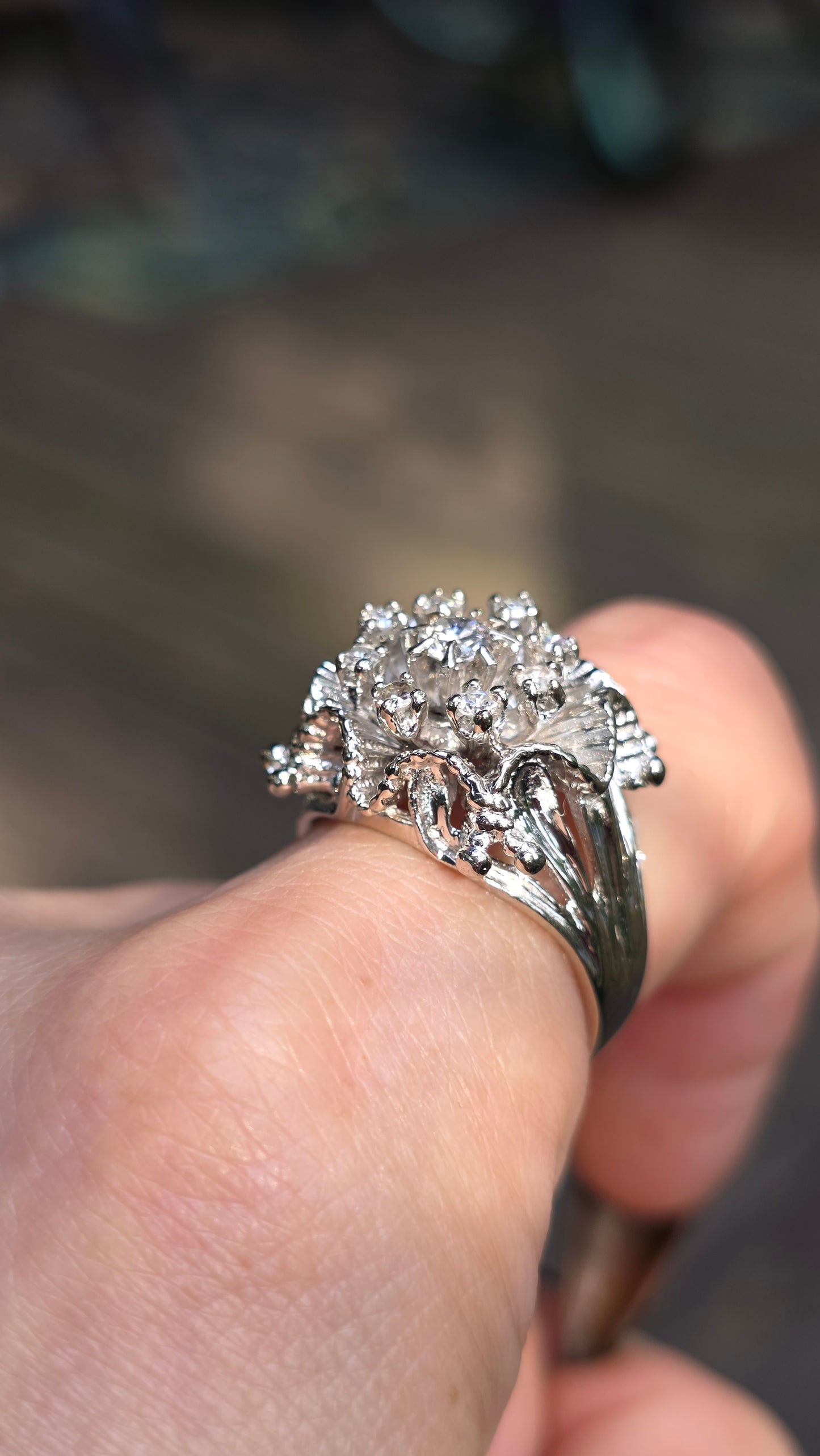 14k Retro Diamond Anemone Ring