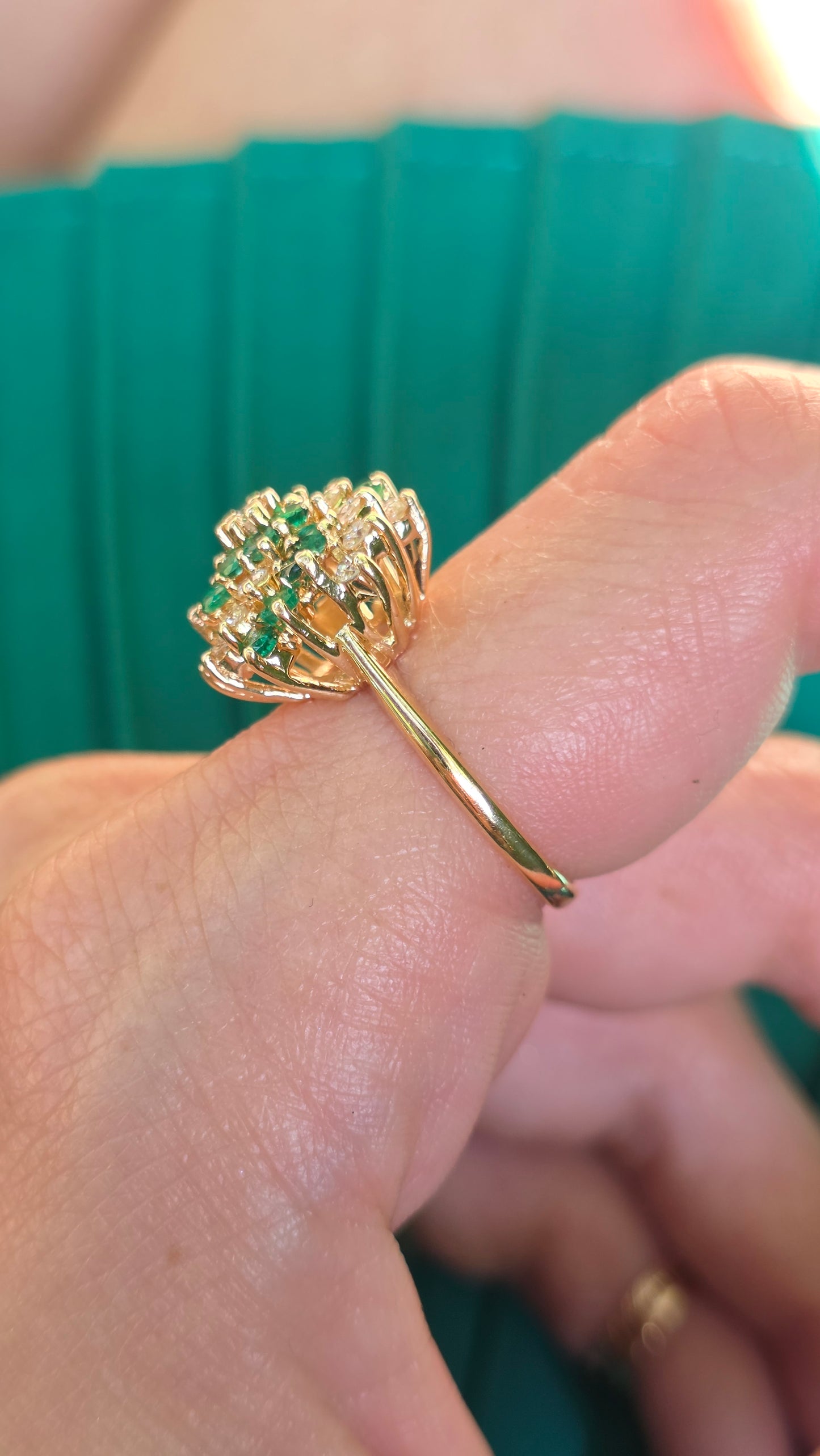 14k Emerald and Diamond Swirl Ring