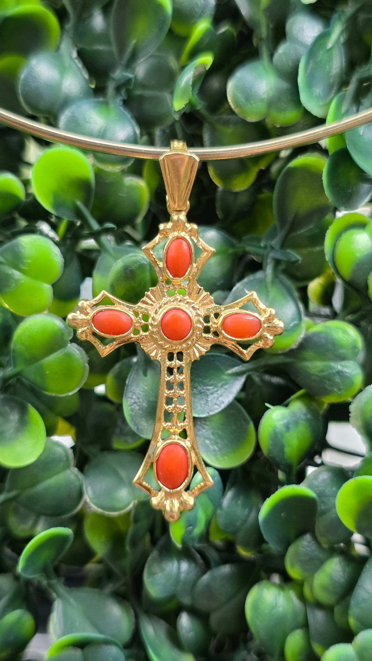 14k Coral Cross