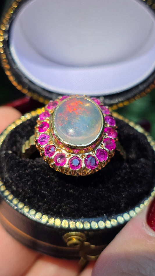 14k Opal and Ruby Ring