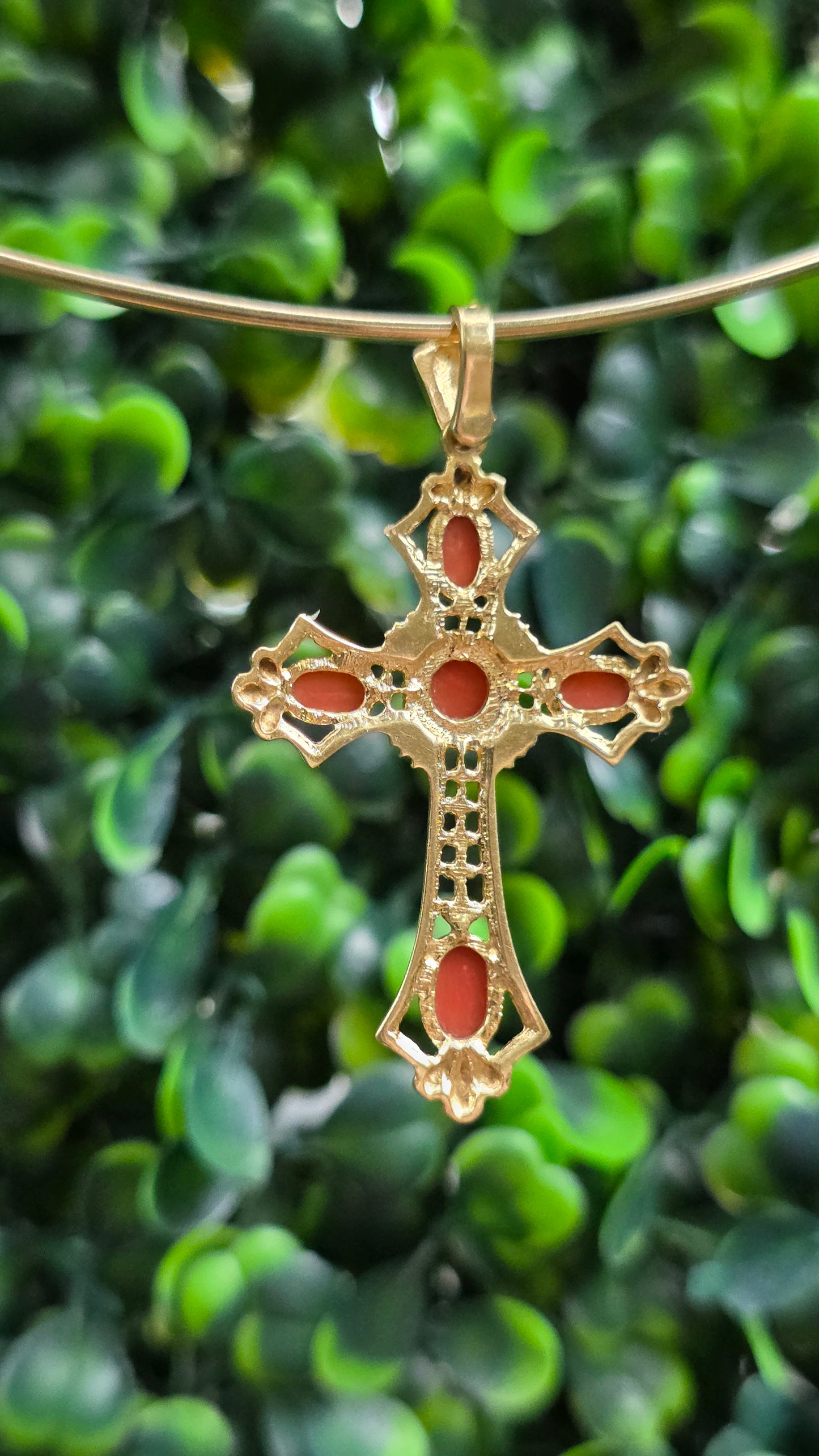 14k Coral Cross