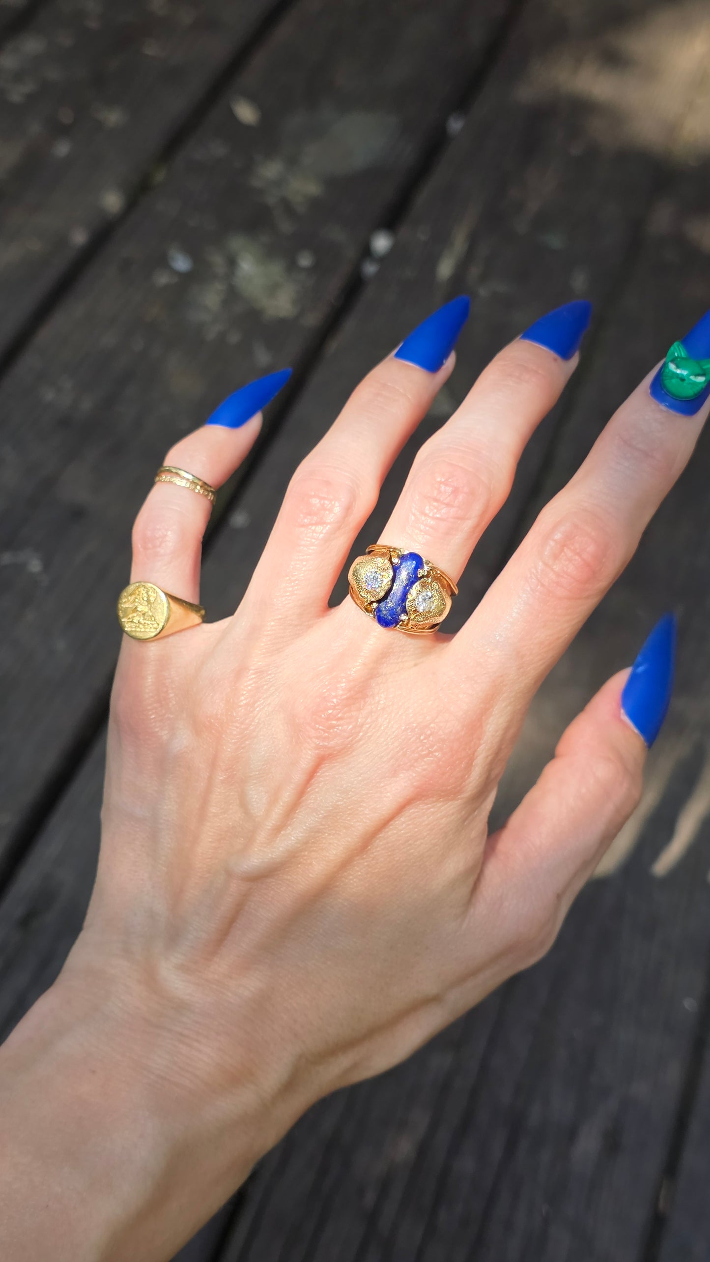 14k Lapis and Diamond Scarab Ring