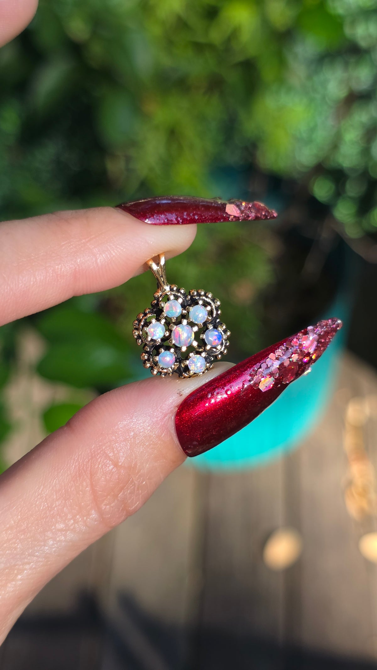 14k Opal Flower Pendant