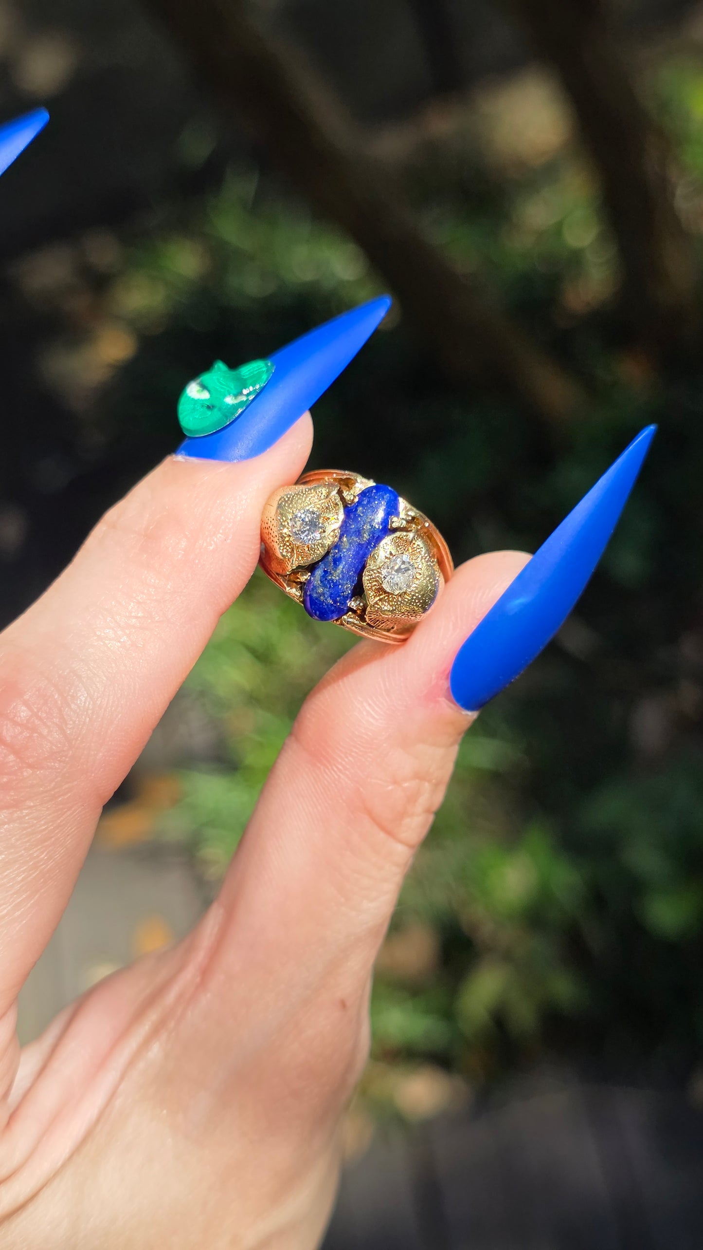 14k Lapis and Diamond Scarab Ring