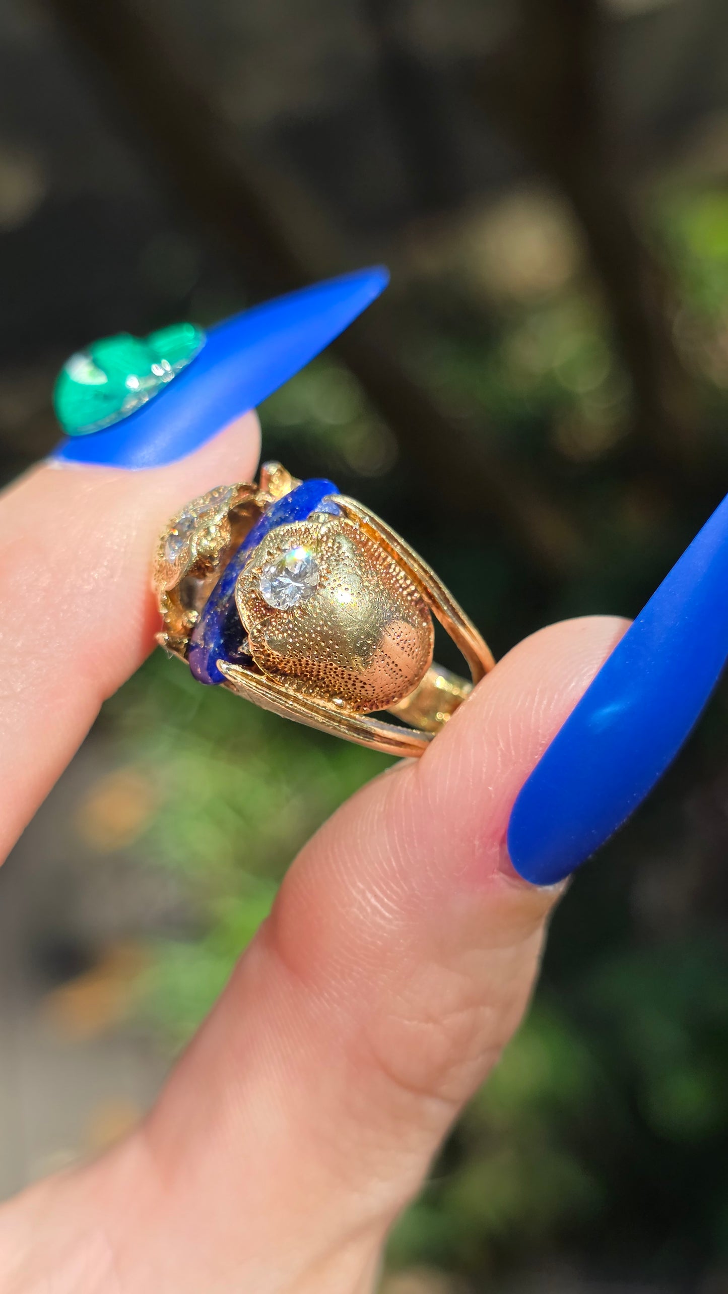 14k Lapis and Diamond Scarab Ring