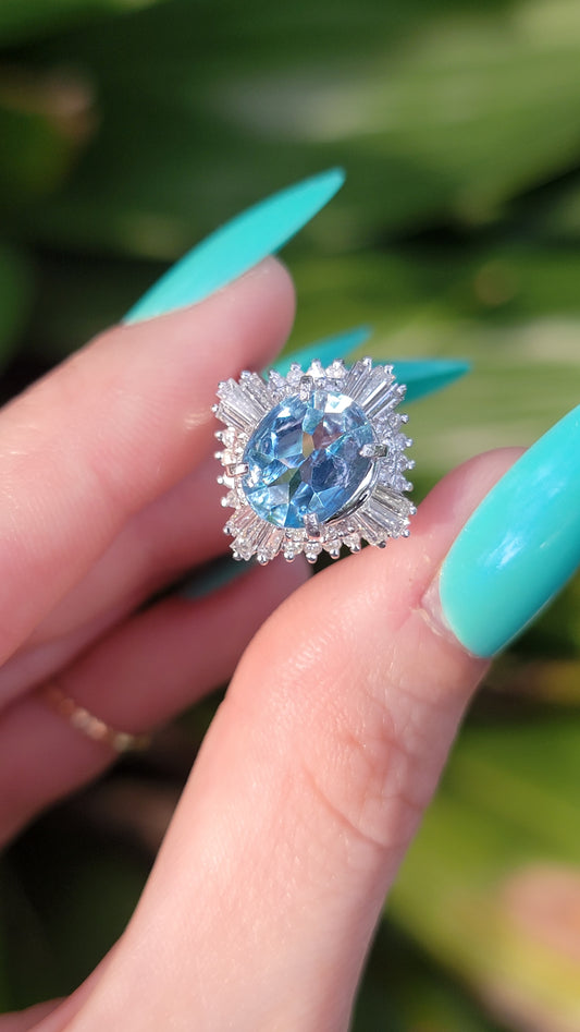 Platinum Aquamarine Ballerina Ring