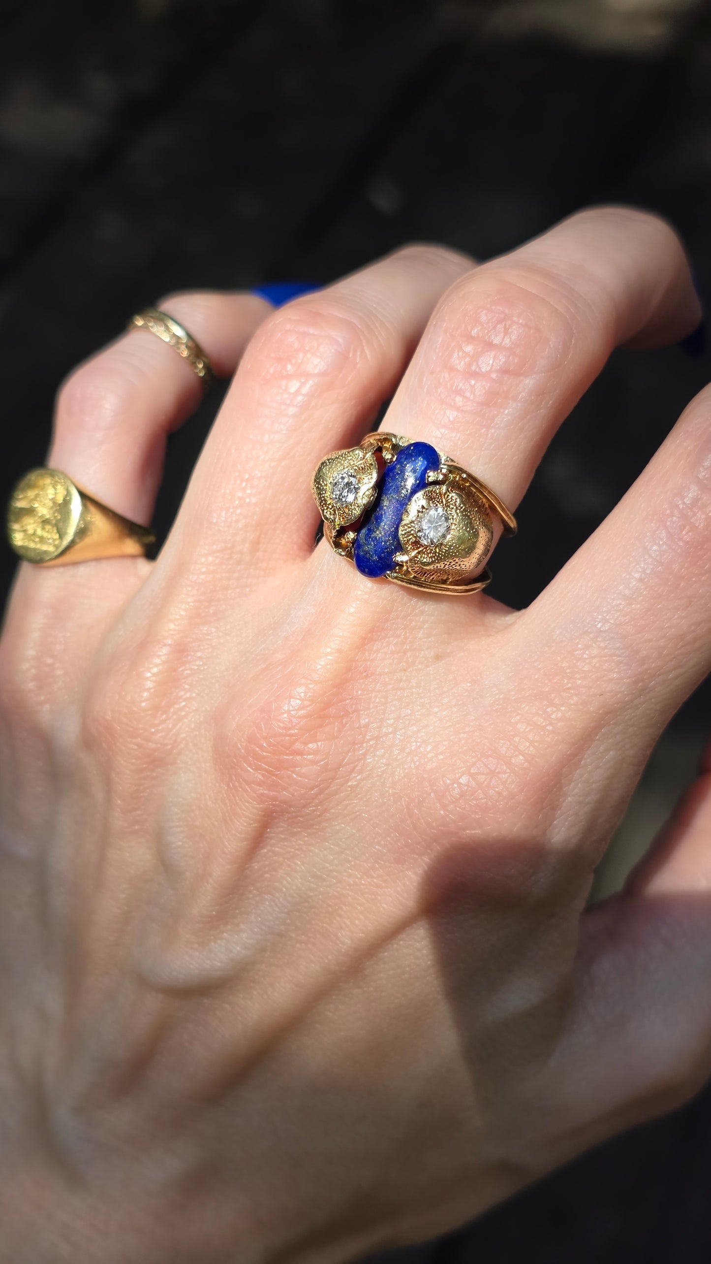 14k Lapis and Diamond Scarab Ring