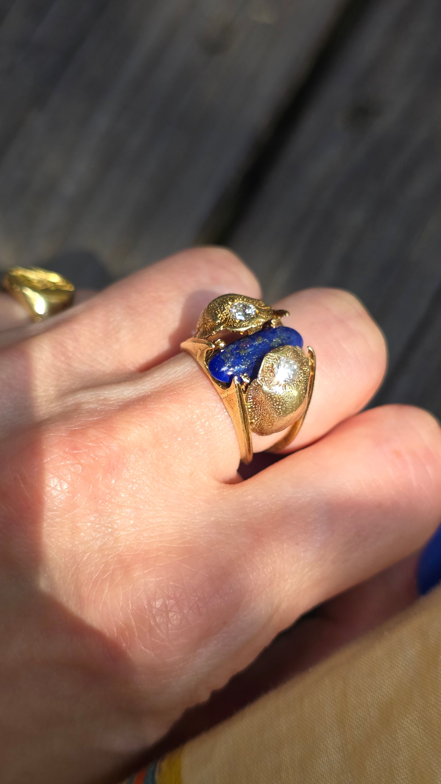 14k Lapis and Diamond Scarab Ring