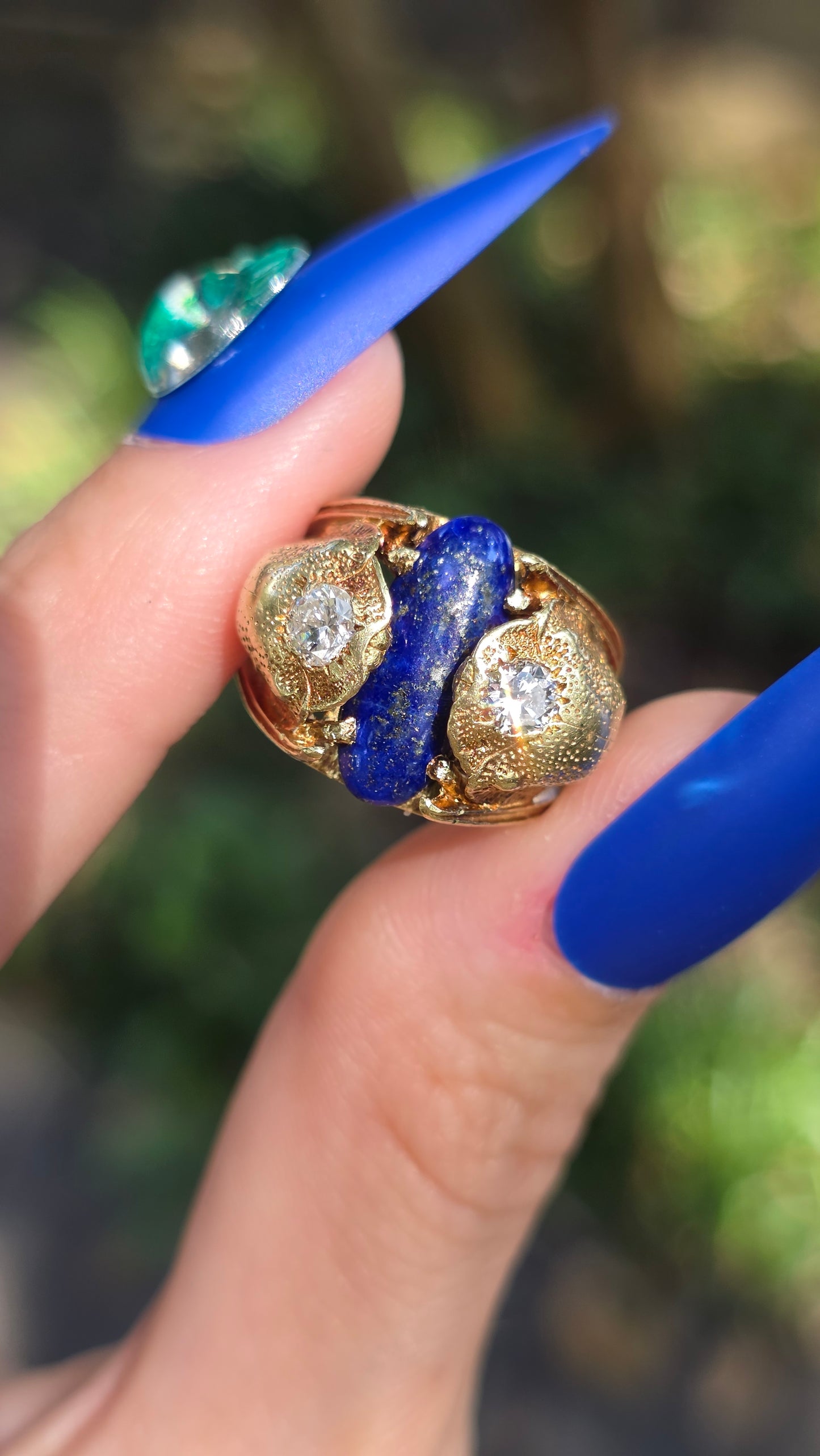 14k Lapis and Diamond Scarab Ring