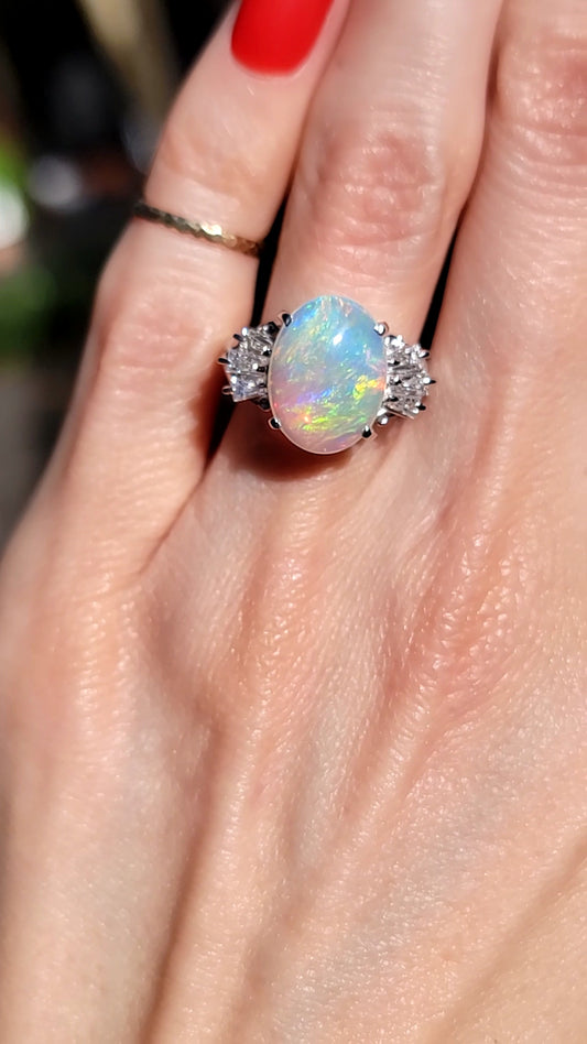 Platinum Jelly Opal and Diamond Ring