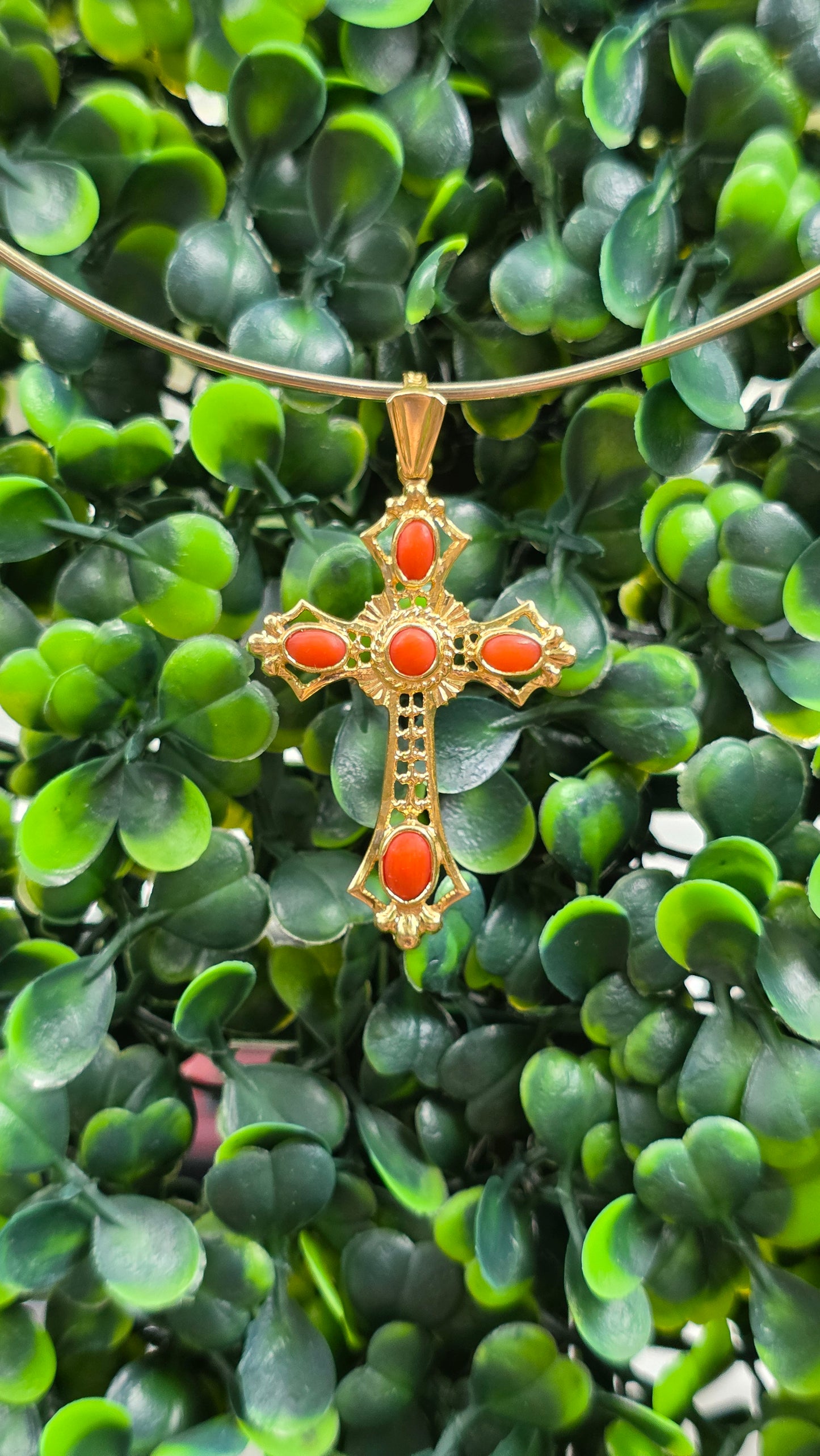 14k Coral Cross