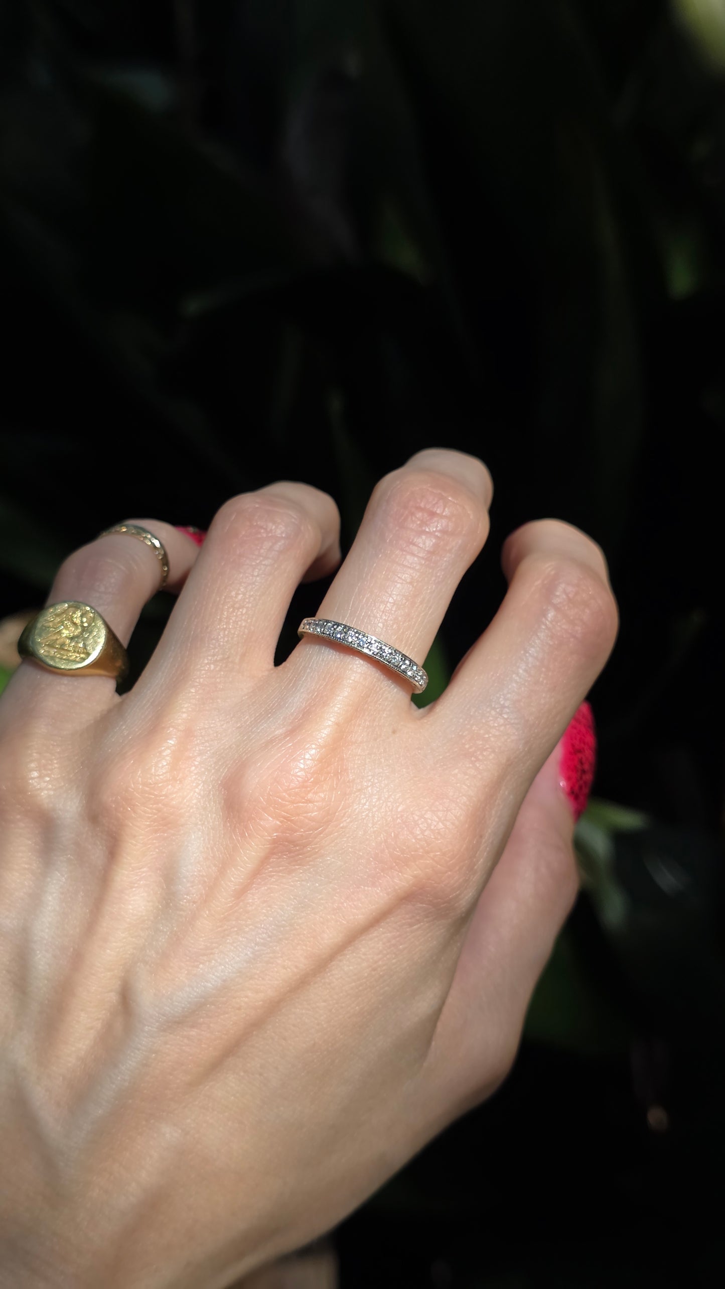 14k Engraved Diamond Band Ring